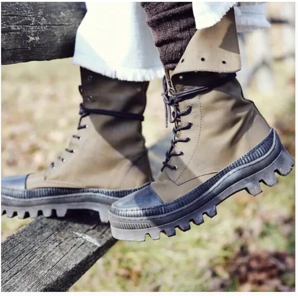 Free People Goldie Lug Combat Boots 10 40 NWOT Olive Green Ankle Lace Up 90s Y2K - Picture 4 of 10